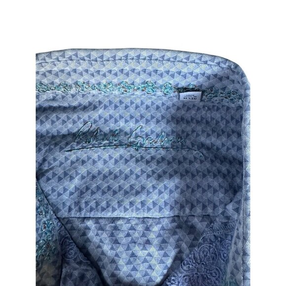 Robert Graham Mens Sz XL Blue Geometric Embroidered Flip Cuff Casual Dress Shirt - Picture 4 of 12